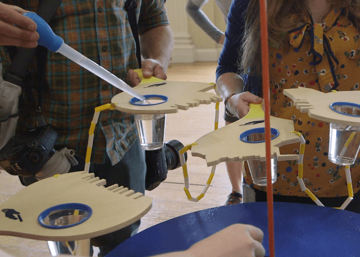 the same four paddles as above, 1 getting water added to it with a large dropper